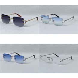 Zonnebrillen vintage mannen ontwerp frameloze vierkante vorm brillen eywear uv400 gouden licht 0104 met case buffs multi color lens