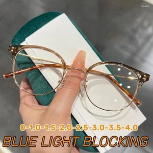 Lunettes de soleil Vintage Myopia Lunettes Unisexe Femmes Clear Lens Lunettes Anti-lumière bleue Demi-monture Lunettes myopes Dioptrie 0 à -4.0