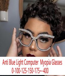 Zonnebrillen Vintage Oversized Crystal Myopia Glasses Brandontwerp Clear Blue Light Blocking Women Liepgrounds Degree FML8964093