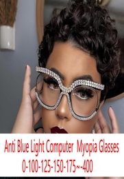 Zonnebrillen Vintage Oversized Crystal Myopia Glasses Merkontwerp Clear Blue Light Blocking Women Lovebril Degree FML6336959