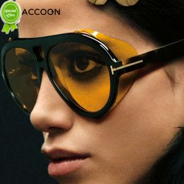 Gafas de sol Vintage Pilot Fashion Diseñador de marca de lujo Tom Neughman Glasses Men Classic Yellow Shades Side Cool Shield 230714 10kf