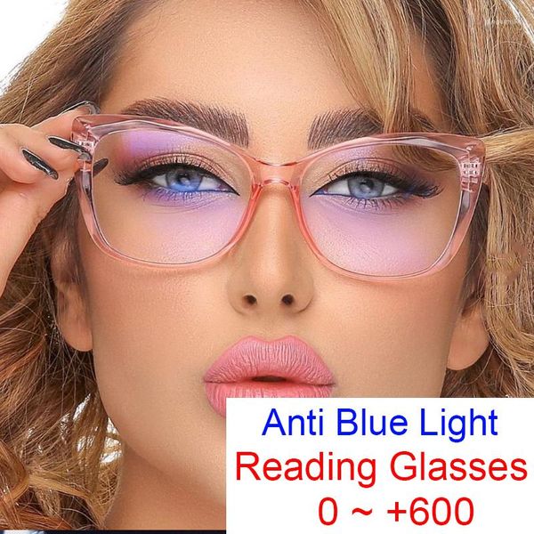 Lunettes de soleil Vintage rose Cat Eye Prescription lunettes de lecture femmes grand cadre Anti lumière bleue lentille claire hypermétropie dioptrie 2.5
