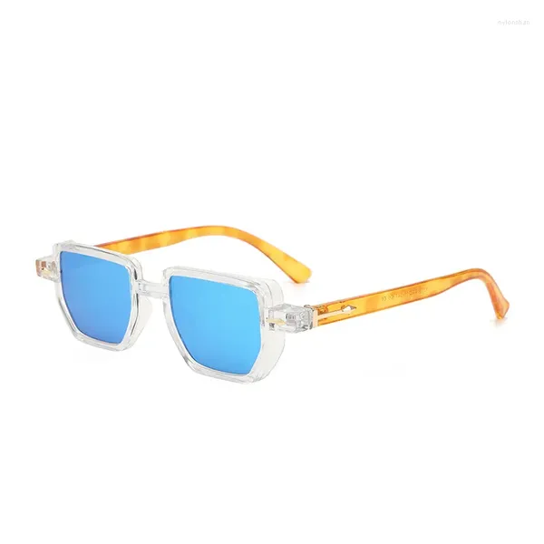 Gafas de sol Vintage Polygon Square Mujeres Moda Clear Ocean Lens Shades UV400 Hombres Remaches Gafas de sol