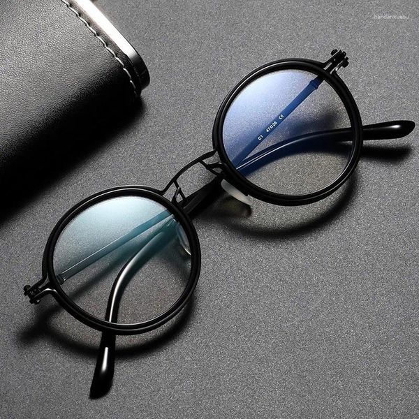 Sonnenbrille Vintage Runde Brillengestell Anti-Blaulicht-Linse für Männer Metall Brillenauge Gafas de Sol Plain