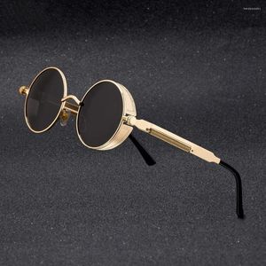 Lunettes de soleil Vintage rondes polarisées rétro Steampunk, pour hommes et femmes, petit cercle en métal pour la conduite, UV400