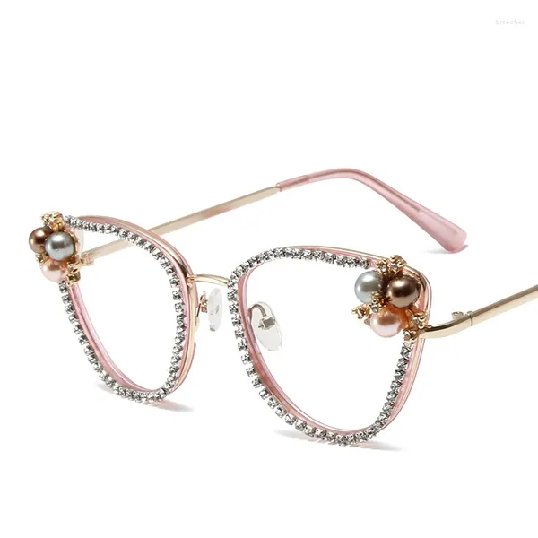 Gafas de sol Vintage Sexy Ladies Cat Eye Anti Blue Light Gafas ópticas Marcos Mujeres Diseñador Diamond Pearl Computer Eyeglasses