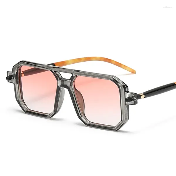 Gafas de sol cuadradas Vintage para hombre, moda 2023, gafas de sol Retro de doble puente, gafas de sol huecas de moda, tonos de diseño de marca