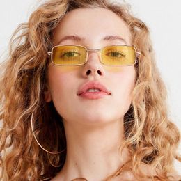 Gafas de sol Vintage Square Ocean Color Lente Espejo Mujer Mujer Marca Diseño Metal Marco Círculo Gafas OculosSunglasses