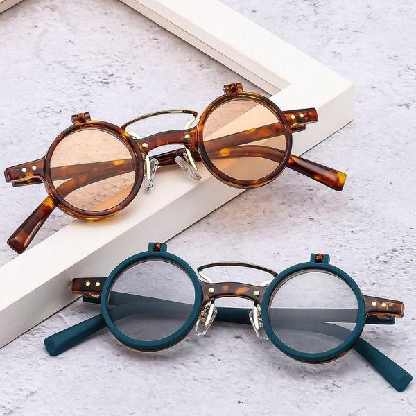 Lunettes de soleil Vintage Steampunk rabattable rétro Rivets petit cadre rond lunettes de soleil Punk Double couche lentille lunettes UV400