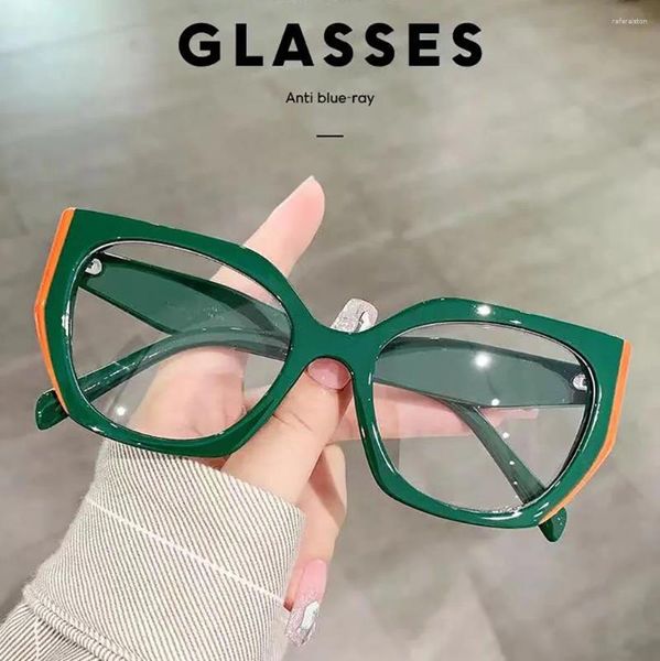 Lunettes de soleil Vintage Transparent Polygone Cat Eye Femmes Femmes Fonds Fashion Clear Anti-Blu-Ray Lens Eyewear Men Optical Double Color