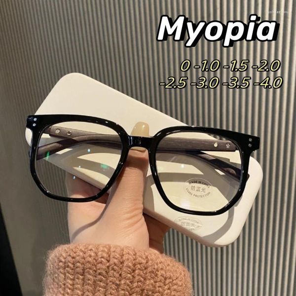 Gafas de sol Vintage Ultraligero Menos Dioptrías Gafas Señoras Retro Patas de madera Anti-azul Miopía Mujeres Moda Marco cuadrado Anteojos