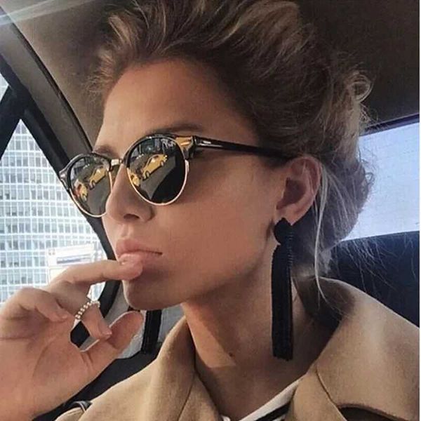 Lunettes de soleil Vintage Femmes Lunettes de soleil Men Retro Rivet Round New Brand Designer Mirror Driving Sun Glasses 2024 Femme Male UV400 240423