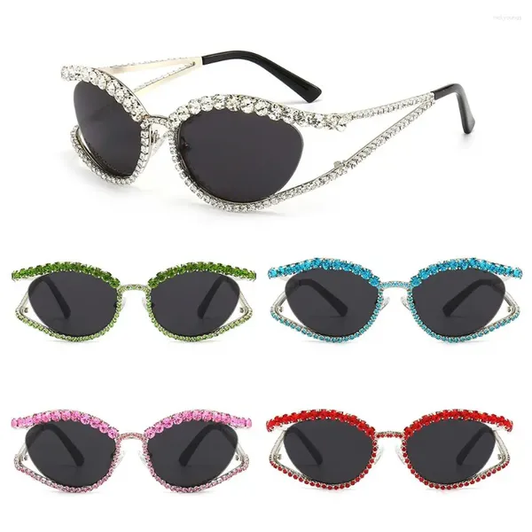 Gafas de sol Vintage Y2k Marco hueco Lujo Rhinestone Fiesta Gafas de sol Sombras femeninas brillantes