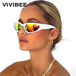 Lunettes de soleil VIVIBEE Y2K lunettes de soleil femmes Steampunk miroir blanc sport Mne lunettes UV400 Punk lunettes de soleil 2023 produit tendance YQ240120