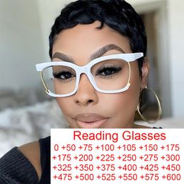Zonnebril Wit Half Frame Vierkante Leesbril Vrouwen Mannen Blauw Licht Blokkeren Presbyopie Brillen 2023 Mode Optische Brillen 2