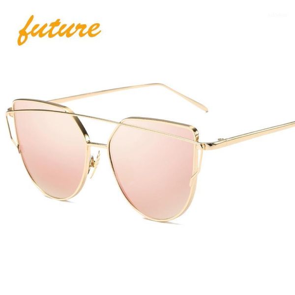 Gafas de sol al por mayor- Future Cat Eye Women 2021 Mirror de diseño Rose plano Cateye Fashion Gastas Sun Lady Uv400 Femenino1 205P
