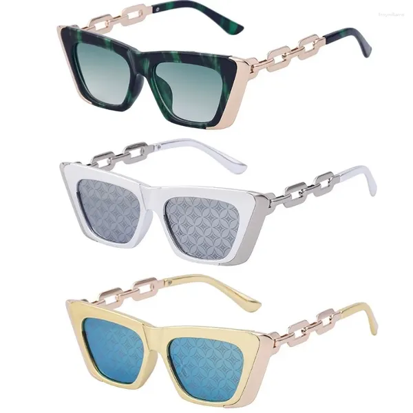 Gafas de sol Venta al por mayor Personalidad Cadena de metal Ojo de gato Gafas de sol Mujeres de lujo Gradiente Protección UV Sombras