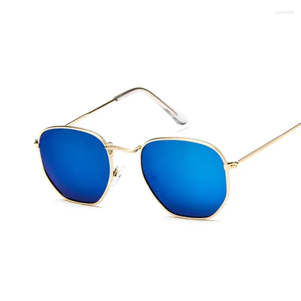 Lunettes de soleil en gros Vintage bleu lentilles carrées femmes nuances UV400 argent lunettes de soleil femme vert dames AABD05