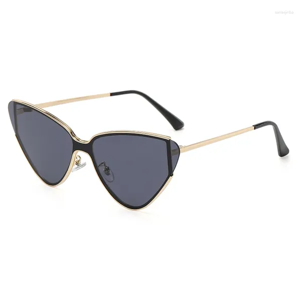 Gafas de sol de marca para mujer, gafas de sol de Metal negro, gafas de ojo de gato para mujer, sin montura, Y2K, ojo de gato Vintage UV400