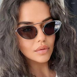 Zonnebril Vrouwen Cat Eye 2024 Mode Kleine Ovale Zonnebril UV400 Trendy Metalen Frame Cool Driehoek Brillen