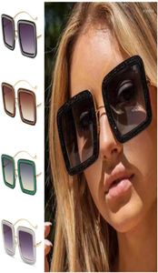 Gafas de sol Mujeres Glitter Diamantes Gafas Sol Antiuv Spectáculos Extrazon de gran tamaño anteojo Square Ornamental5713237