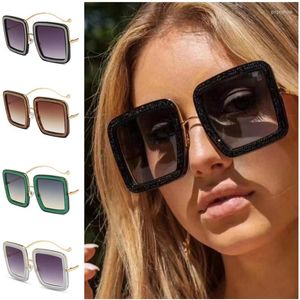 Gafas de sol para mujer, gafas de sol con diamantes brillantes, gafas Anti-UV Adumbral, montura de gran tamaño, gafas cuadradas ornamentales