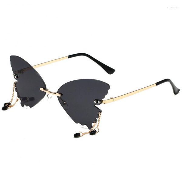 Gafas de sol de lujo para mujer, con borlas de mariposa, sin montura, para viajes, playa, gafas decorativas para fiestas, gafas para exteriores, gafas de sol UV400