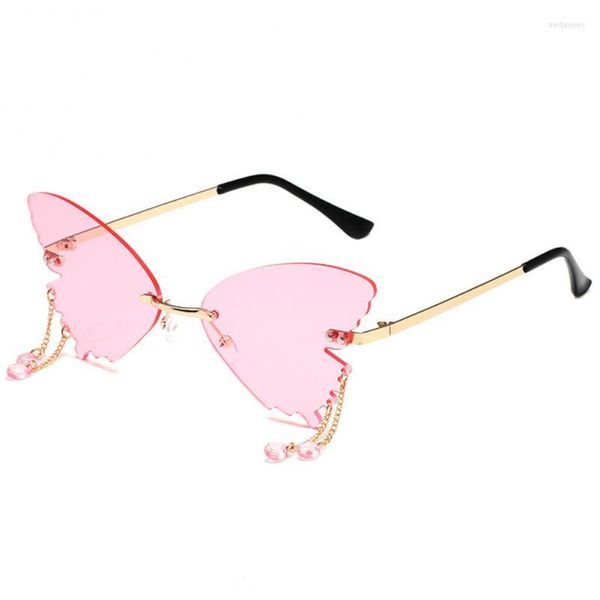 Gafas de sol para mujer, hombre, borla de mariposa, sin montura, para viajes, playa, gafas decorativas para fiestas, gafas para exteriores, gafas de sol UV400