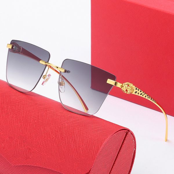 Gafas de sol para mujer Gafas de sol de diseñador para hombre con caja Gafas de marca de lujo de moda Sin marco Overszied Designers Big Leopard Gold Eyeglass UV400 Sunglass Eyewear