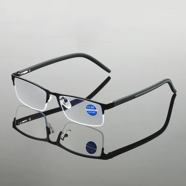 Gafas de sol para mujer, gafas de lectura para hombre, presbicia TR90, gafas de medio marco de acero, gafas graduadas con bloqueo de luz azul