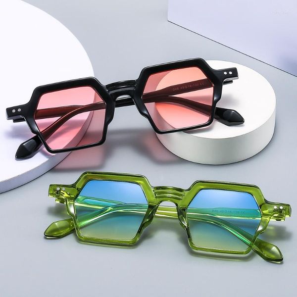 Gafas de sol para mujer, gafas de sol rectangulares de diseñador de marca Vintage, gafas de mujer para mujer, gafas hexagonales UV400