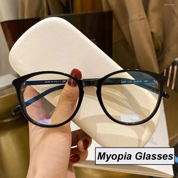 Gafas de sol para mujer con bloqueo de luz azul, gafas para miopía, montura redonda de moda de lujo, dioptrías graduadas ópticas de miopía