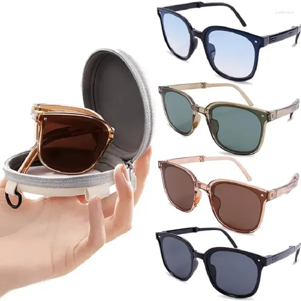 Gafas de sol de moda para mujer, gafas plegables de marca de diseñador Anti UV400, gafas de sol Retro para mujer, Estuche portátil