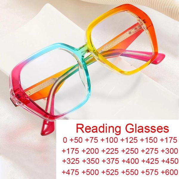 Gafas de sol para mujer Diseñador Gafas de lectura Cuadrado de lujo Arco iris Marco grande Anti Luz azul Óptica Anteojos recetados Plus 2.5