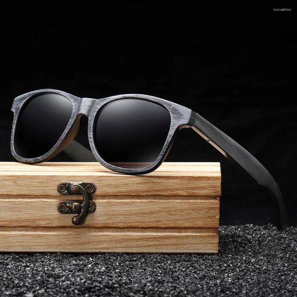 Lunettes de soleil bois pour hommes lunettes de soleil polarisées zèbre lentilles rectangulaires conduite UV400 lunettes de protection en bois
