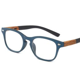 Zonnebrillen Houtnerf Leesbril Voor Heren Dames Mode Retro Onbreekbaar Optisch Vergrootglas Verziend Lezers Volledige Rand Blauw2105