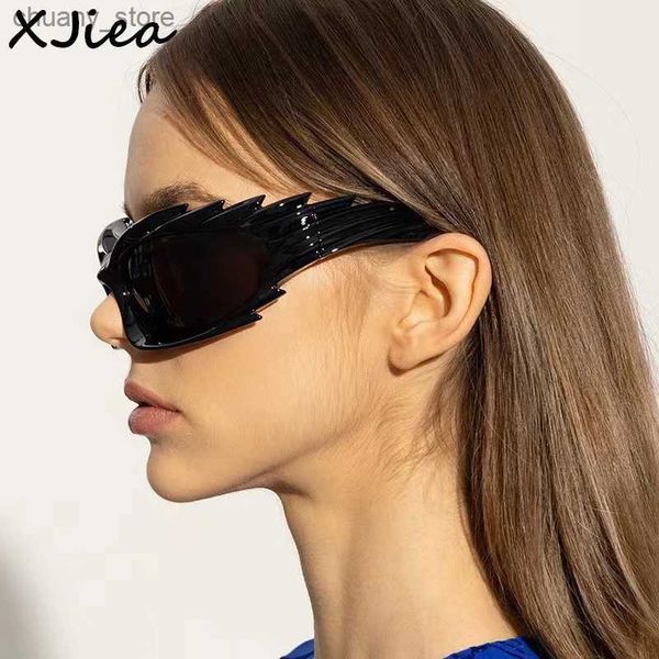 Lunettes de soleil xjiea Lunettes de soleil Femmes 2024 Designer Y2K Steampunk Wing Shape Mens Sun Verres de soleil surdimension