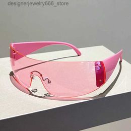 Lunettes de soleil Y2K Brordless Brand Designer Mens Mens Sunglasses 2023 One Piece Trend Luxury Sunglasses riveteted Punk Pink Shadow UV400 Q240426