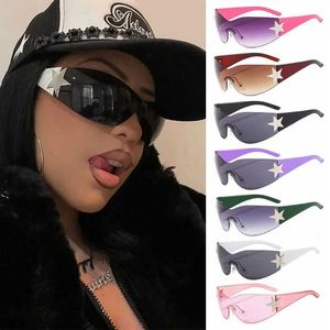 Lunettes de soleil Y2K Lunettes de soleil sans bordure Femmes surdimensionnés Tren WR Lunettes de soleil Punk Punk One-Piece Goggles Sports Sunglasses Sunshades J240423