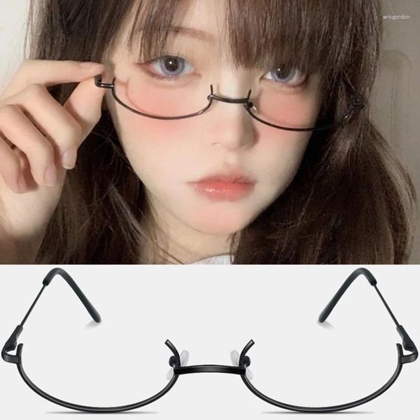 Lunettes de soleil Y2K Demi-montures Lunettes Femmes Vintage Métal Ovale Sans Lentille Lunettes Optiques Anti-bleu Cosplay Harajuku Pographie Lunettes