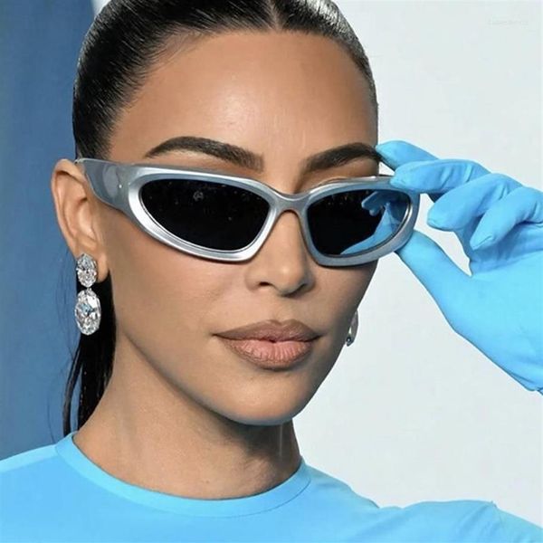 Lunettes de soleil Y2K Punk Femmes Hommes Argent Bleu Gris Lentille UV400 Protection des yeux Fille Sexy Dames Sports de plein air Mode Lunettes249D