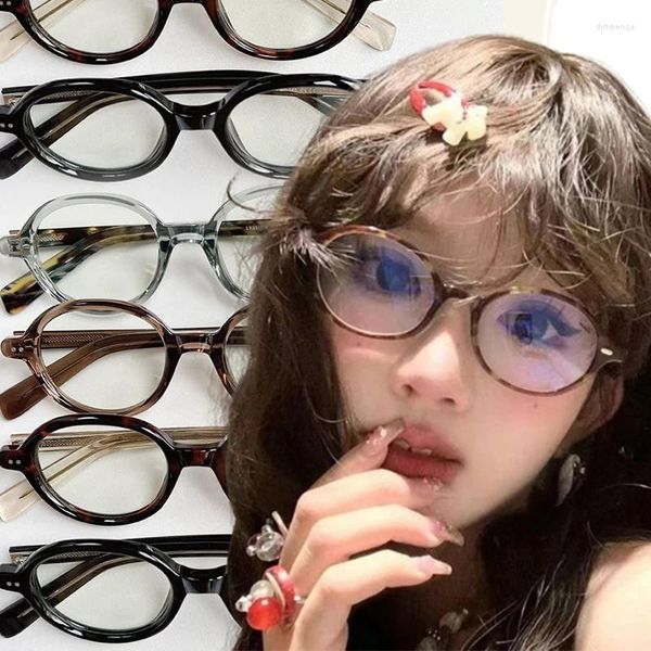 Gafas de sol Y2K Gafas ovaladas retro Mujeres Niñas Marco verde rojo Gafas de vidrio Computadora decorativa Anteojos anti-azules con conducción junto al mar