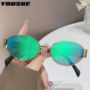 Lunettes de soleil Yooske rétro Men ovale personnalité verres de soleil en métal pour femmes mode or bleu conduite sombres uv400 miroir