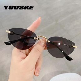 Lunettes de soleil Yooske sans monture Cat Eye Femmes Vintage Clear Ocean Lentilles Lunettes Dames Lunettes de soleil sans cadre 2023