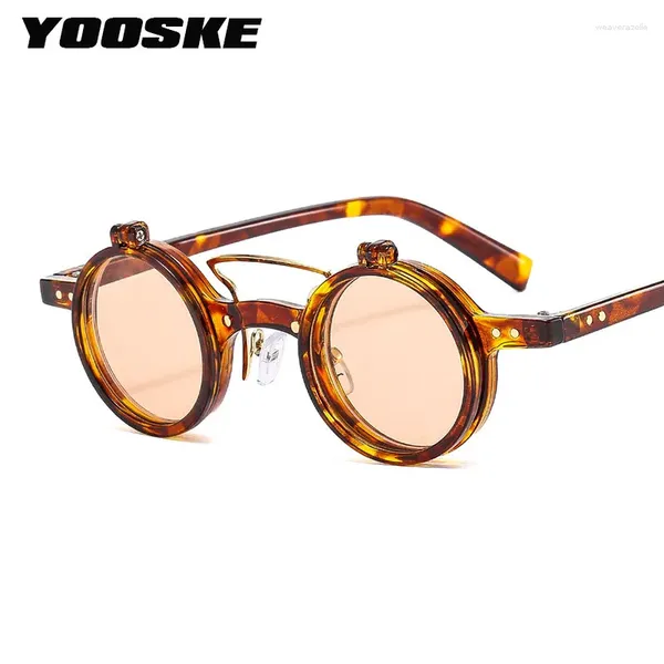 Lunettes de soleil Yooske Petit rond Punk Femmes Double Faisceau Rétro Lunettes de soleil Hommes Flip Lens Anti UV Lunettes Cadre Optique