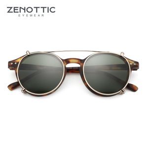 Gafas de sol Zenottic retro doble lente volteo en gafas de sol estilo steampunk hombres mujeres círculo círculo anti azul liviano clips 230811