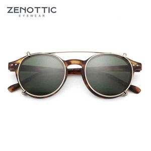 Lunettes de soleil ZENOTTIC Retro Steampunk Clip rond sur lunettes de soleil hommes femmes double couche amovible polarisée UV400 lentille 2022 ombre avec boîte T220831