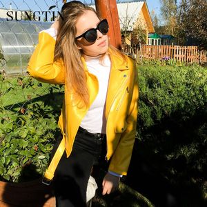 Sungtin Merk PU Lederen Jas Dames Moto Biker Coat Short Faux Lederen Jassen Plus Size Vrouwelijke Streetwear Mode Bovenkleding