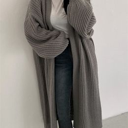 Sungtin Casual Long Knitted Cardigan vrouwen tops mujer vintage losse trui jas solide oversized trui Koreaanse modekleding 220812