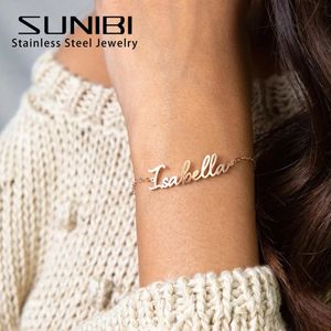 Sunibi Aangepaste naam Bracelet For Women Gold Personized Letter 316L roestvrijstalen sieraden Geschenkondersteuning Drop 240416